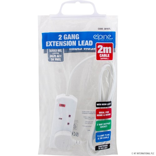 2 Way 2M Extension Lead With Neon Light
