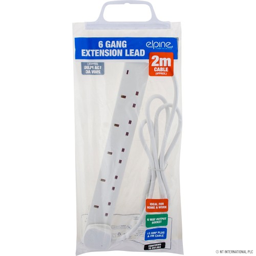 6 Way 2M Extension Lead with Neon Light