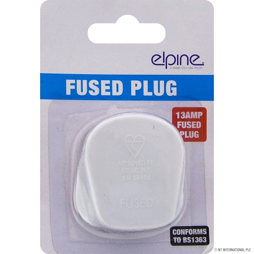 13A 3 Pin Plugs Fused - White - On Card