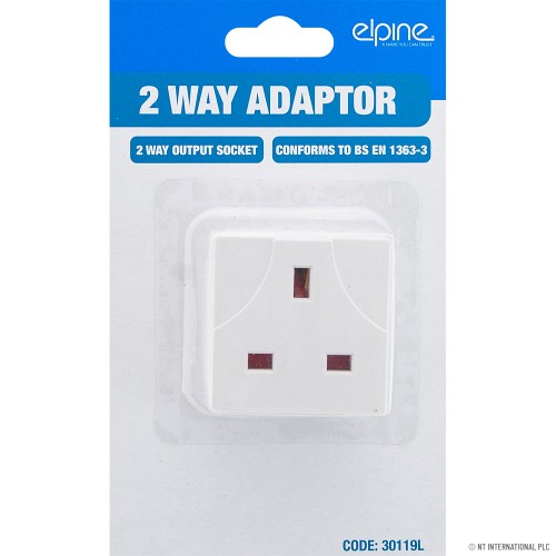 13A 2 Way Mains Adaptor White - On Card