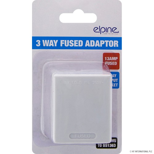 13A 3 Way Mains Adaptor White - On Card