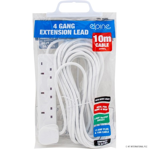 4 Way 10M Extension Lead With Neon Light