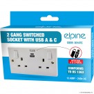 New Double Socket W/2USB,Type A+C 2.4 A,Colou