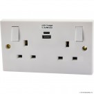New Double Socket W/2 USB, Type A+C 2.4A, Pol