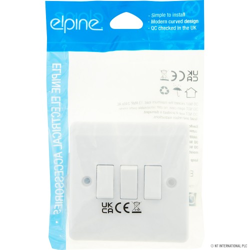 Slim Curve 10A Light Switch 3G 2 Way ( White