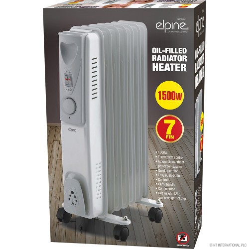 1500w 7 Fin Oil Filled Radiator Heater White