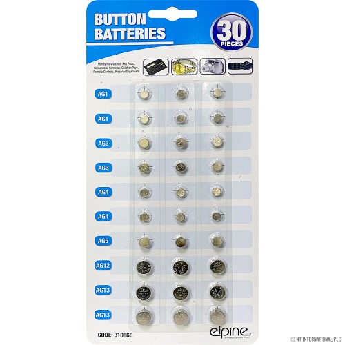 30pc 1.5V Button Cell Battery on Card