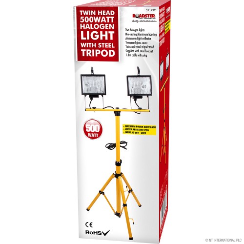 500w Twin Head Halogen Work Light - Tripod