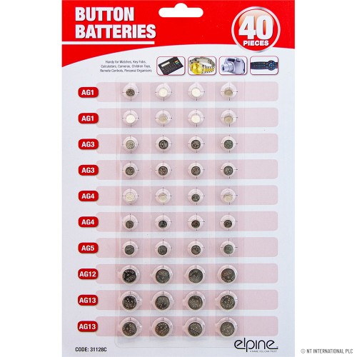 40pc 1.5V Button Cell Battery on Card