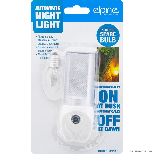 LED Night Sensor Light - With Spare Bulb