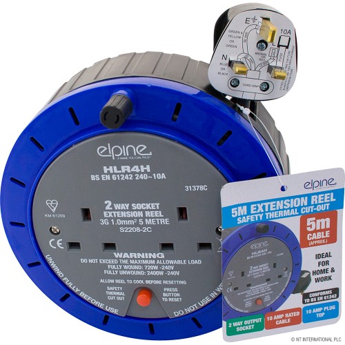 5m Cable Reel - 2 Way Socket 10A