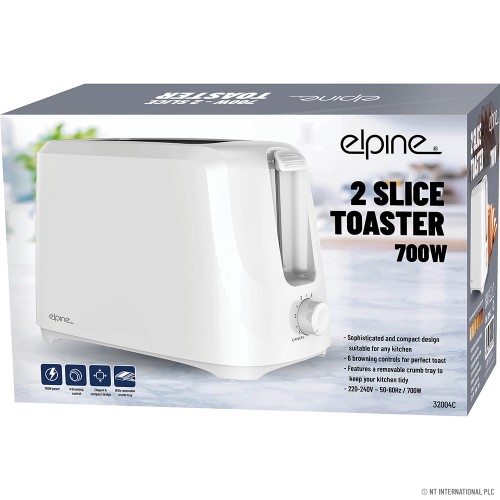 2 Slice Toaster 700w - White