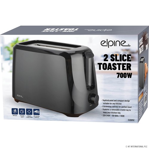 2 Slice Toaster 700w - Black