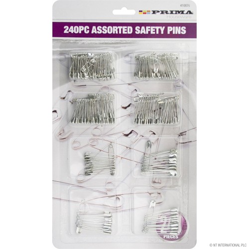 240pc Assorted Safety Pins - Chrome