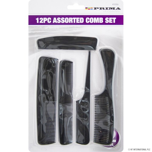 12pc Assorted Hair Combs - Black