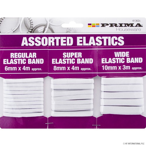 Assorted White Elastic Bands - 6 , 8 & 10mm