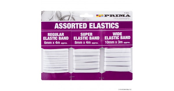 Assorted White Elastic Bands - 6 , 8 & 10mm
