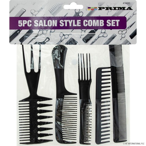 5pk Salon Style Hair Comb Set - Black