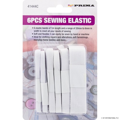 6pc Sewing Elastic Bands - White