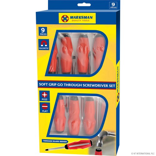 9pc Go Through Screwdriver Set - Soft Grip