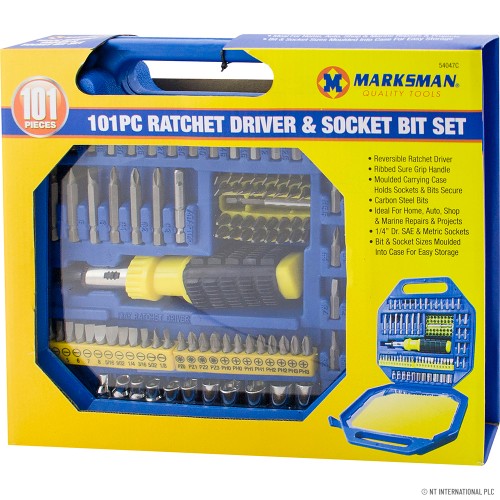 101pc Screwdriver Ratchet Driver & Socket Set