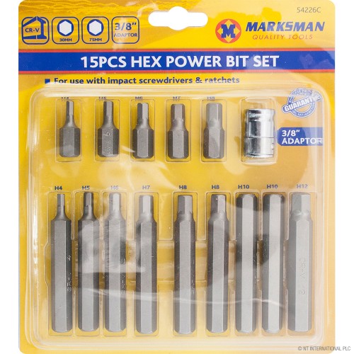 15pc Hex Power Bit Set - Blister