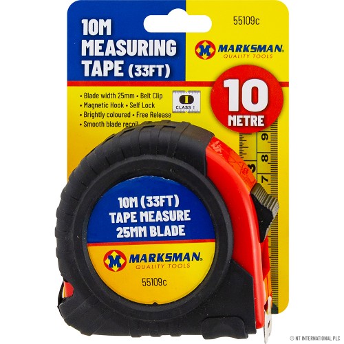 10m x 25mm Tape Measure - Red / Black
