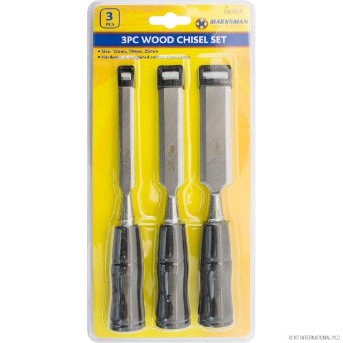 3pc Wood Chisel Set - 12/19/25mm - Black