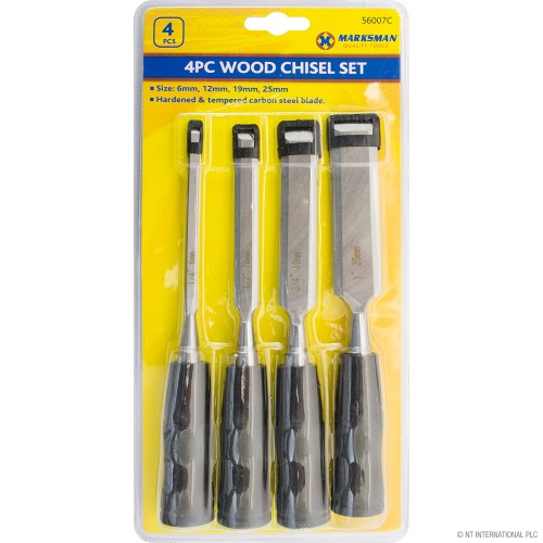 4pc Wood Chisel Set 6/12/19/25mm - Black