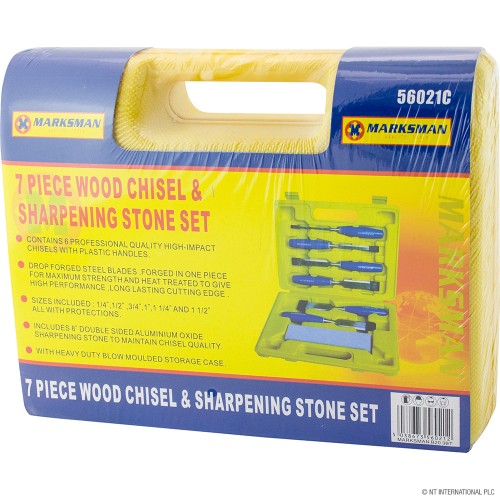 7pc Wood Chisel & Sharpening Stone Set