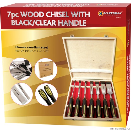 7pc Wood Chisel Set - Wooden Box - Clear