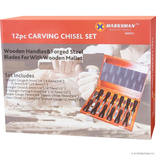 12pc Wood Carving Chisel Set Wooden Case