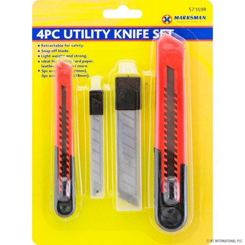 4pc Utility Knife and Spare Blade Set