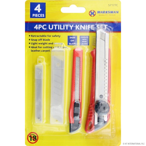 4pc Utility Knife and Spare Blade Set