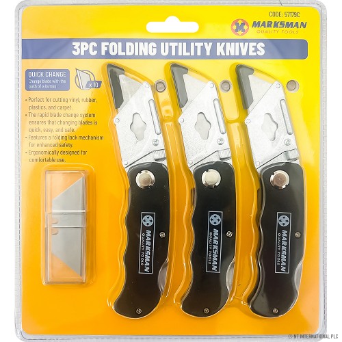 3pc Folding Utility Knives with 10pc Blades