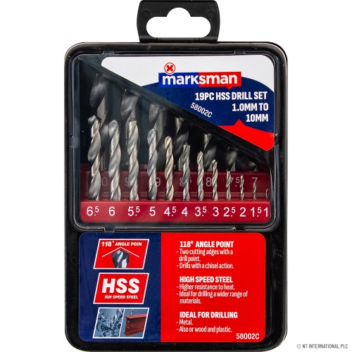 19pc HSS Titanium Drill Set - 1.0mm to 10mm