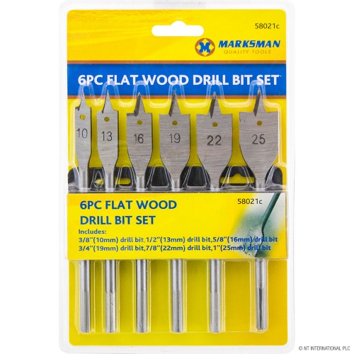 6pc Flat Wood Drill Bit Set