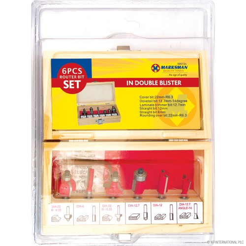 6pc Router Bit Set in Double Blister