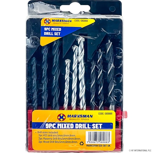 9pcs Mixed Drill Bits