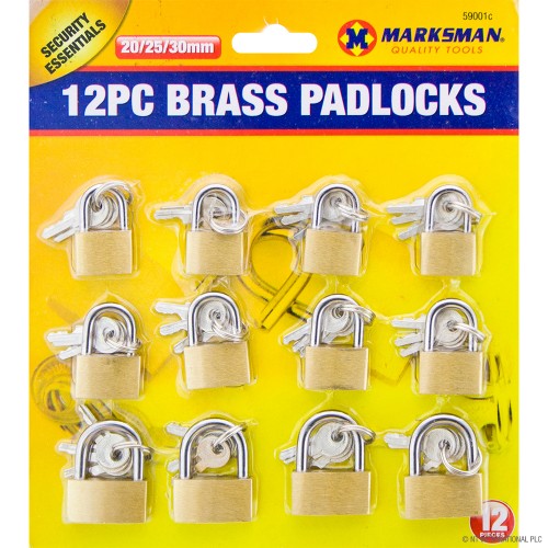 12pc Brass Padlock Set 20, 25 and 30mm