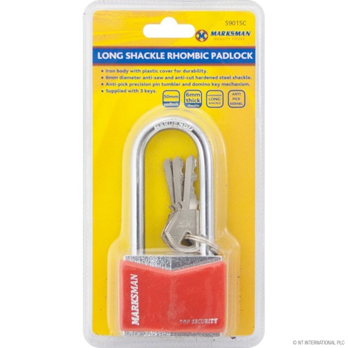 50mm Long Shackle Iron Padlock - Red