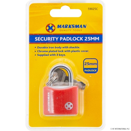 25mm Iron Security Padlock - Red
