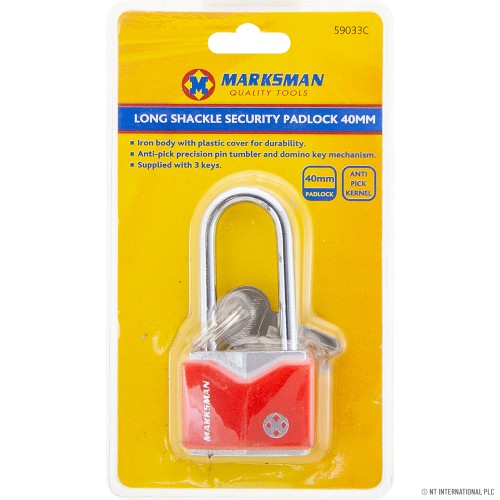 40mm Long Shackle Security Padlock - Red