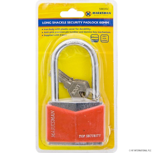 60mm Long Shackle Security Padlock - Red