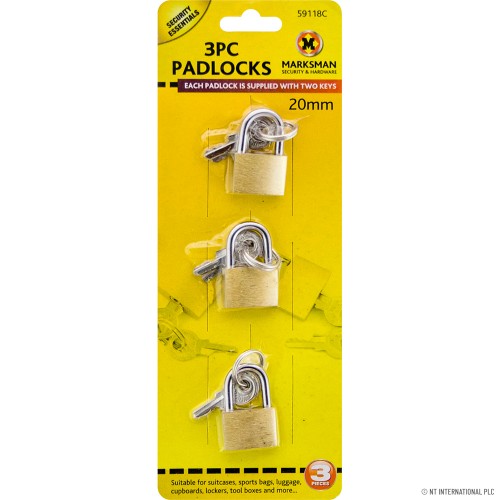 3pc Brass Padlock Set - 20mm