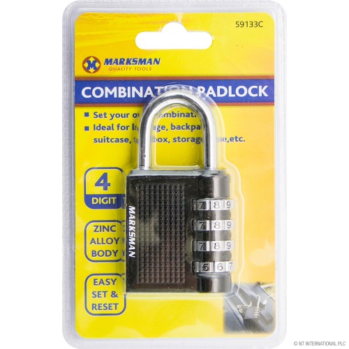 4 Digit Combination Padlock - Black