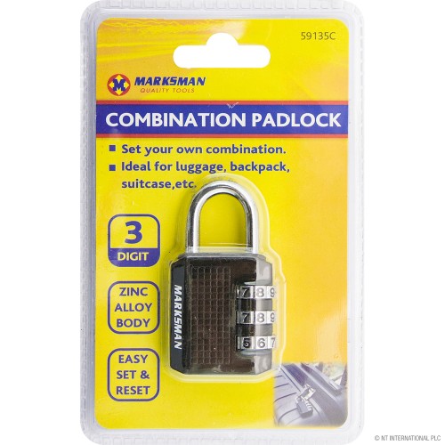 3 Digit Combination Padlock - Zinc Alloy
