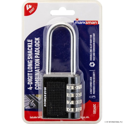 4 Digit Long Shackle Combination Padlock