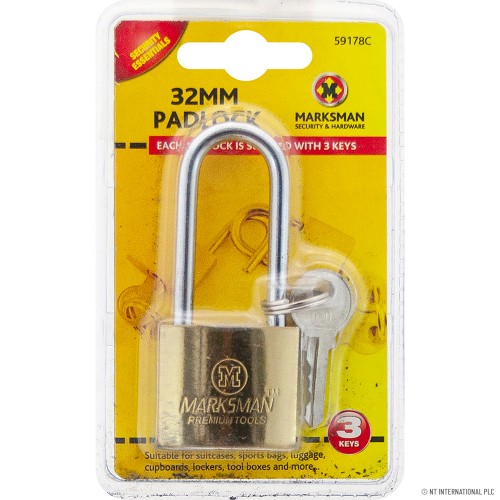 32mm Long Beam Padlock - Brass Coated