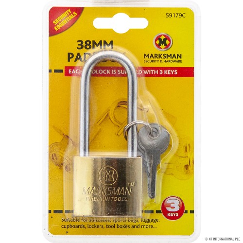 38mm Long Beam Padlock - Brass coated